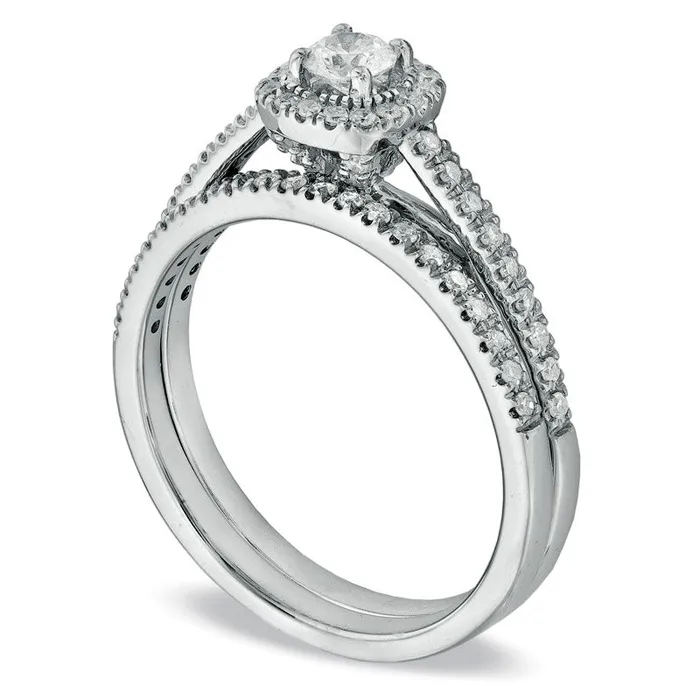 Previously Owned 050 CT TW Natural Diamond Frame Bridal Engagement Ring Set in Solid 14K White Gold Goldia Rings Previously Owned 050 CT TW Natural Diamond Frame Bridal Engagement Ring Set in Solid 14K White Gold Goldia Rings