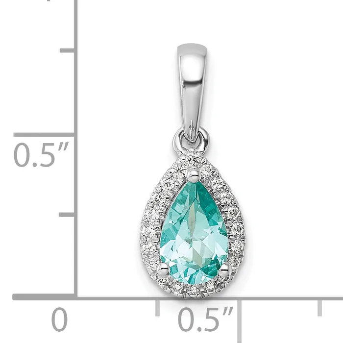 Pure Serenity 14k White Gold 18 Ct Lab Grown Diamond VSSI G and Lab Created Paraiba Pear Pendant Goldia Necklaces