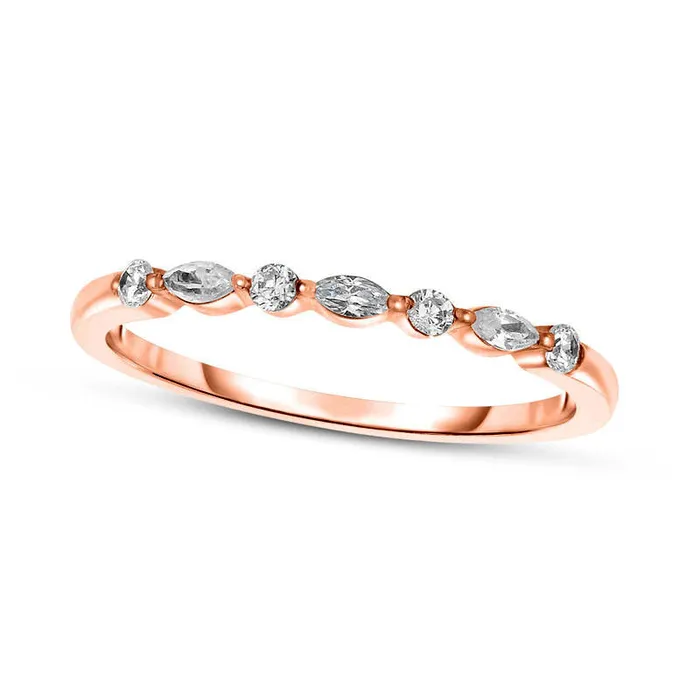 Rings 013 CT TW Marquise and Round Natural Diamond Alternating Anniversary Band in Solid 14K Rose Gold Goldia