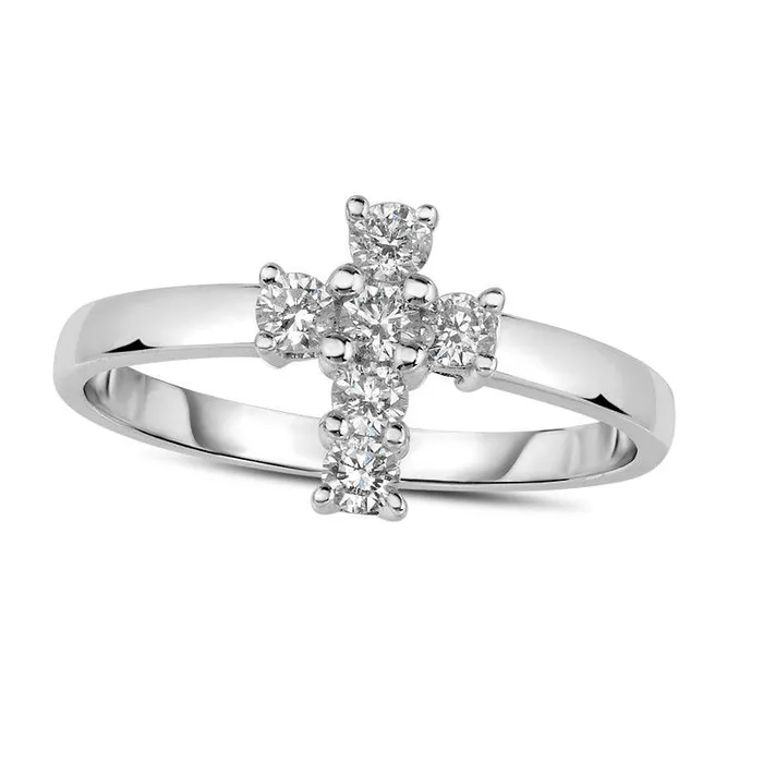 Rings 025 CT TW Natural Diamond Cross Ring in Solid 10K White Gold Goldia Rings 025 CT TW Natural Diamond Cross Ring in Solid 10K White Gold Goldia