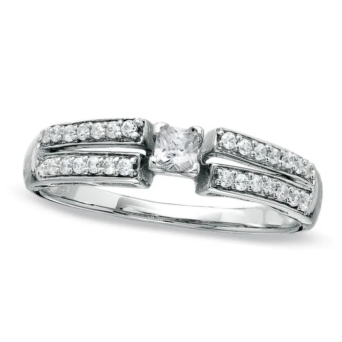 Rings 025 CT TW PrincessCut Natural Diamond Promise Ring in Solid 10K White Gold Goldia Rings 025 CT TW PrincessCut Natural Diamond Promise Ring in Solid 10K White Gold Goldia