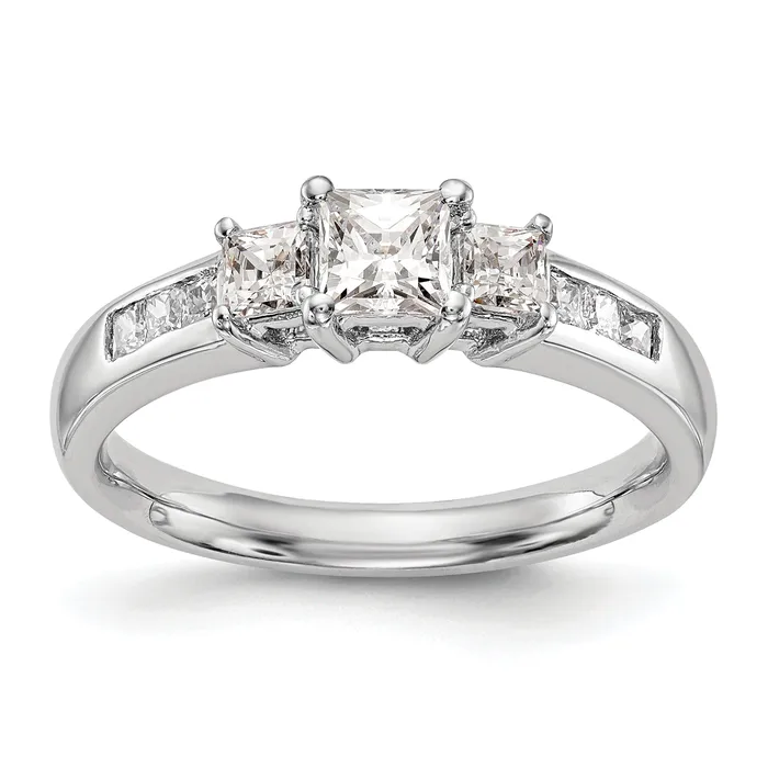 Rings 075ct CZ Solid Real 14K White Gold 3Stone Engagement Ring Goldia