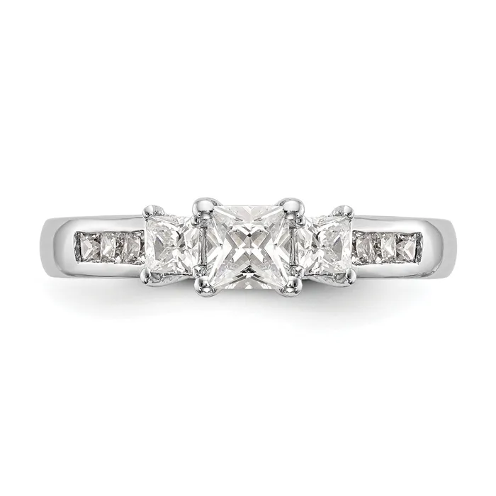Rings 075ct CZ Solid Real 14K White Gold 3Stone Engagement Ring Goldia