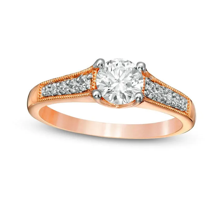 Rings 088 CT TW Natural Diamond Antique VintageStyle Engagement Ring in Solid 14K Rose Gold Goldia