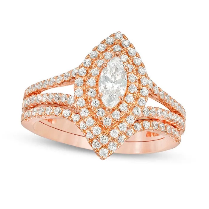 Rings 10 CT TW Certified Marquise Natural Diamond Double Frame Bridal Engagement Ring Set in Solid 14K Rose Gold II1 Goldia Rings 10 CT TW Certified Marquise Natural Diamond Double Frame Bridal Engagement Ring Set in Solid 14K Rose Gold II1 Goldia