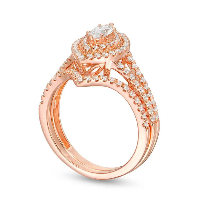 Rings 10 CT TW Certified Marquise Natural Diamond Double Frame Bridal Engagement Ring Set in Solid 14K Rose Gold II1 Goldia Rings 10 CT TW Certified Marquise Natural Diamond Double Frame Bridal Engagement Ring Set in Solid 14K Rose Gold II1 Goldia