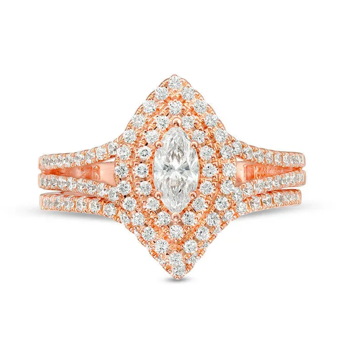 Rings 10 CT TW Certified Marquise Natural Diamond Double Frame Bridal Engagement Ring Set in Solid 14K Rose Gold II1 Goldia Rings 10 CT TW Certified Marquise Natural Diamond Double Frame Bridal Engagement Ring Set in Solid 14K Rose Gold II1 Goldia