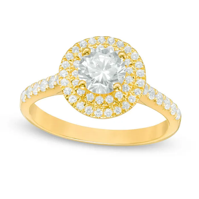 Rings 120 CT TW Natural Diamond Double Frame Engagement Ring in Solid 14K Gold Goldia Rings 120 CT TW Natural Diamond Double Frame Engagement Ring in Solid 14K Gold Goldia