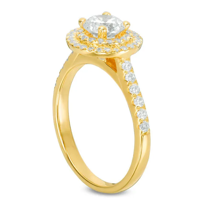 Rings 120 CT TW Natural Diamond Double Frame Engagement Ring in Solid 14K Gold Goldia Rings 120 CT TW Natural Diamond Double Frame Engagement Ring in Solid 14K Gold Goldia