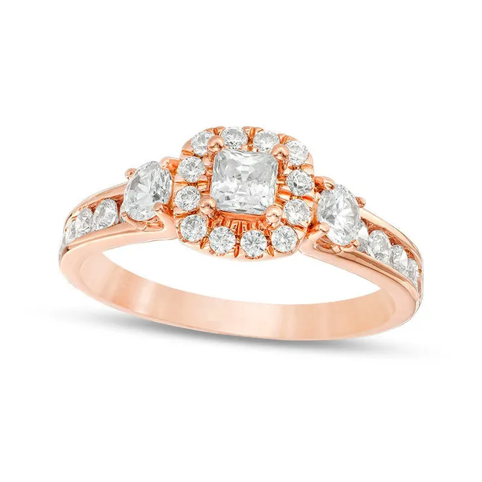 Rings 125 CT TW PrincessCut Natural Diamond Frame Three Stone Engagement Ring in Solid 14K Rose Gold Goldia Rings 125 CT TW PrincessCut Natural Diamond Frame Three Stone Engagement Ring in Solid 14K Rose Gold Goldia