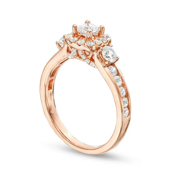 Rings 125 CT TW PrincessCut Natural Diamond Frame Three Stone Engagement Ring in Solid 14K Rose Gold Goldia Rings 125 CT TW PrincessCut Natural Diamond Frame Three Stone Engagement Ring in Solid 14K Rose Gold Goldia