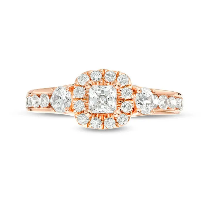 Rings 125 CT TW PrincessCut Natural Diamond Frame Three Stone Engagement Ring in Solid 14K Rose Gold Goldia Rings 125 CT TW PrincessCut Natural Diamond Frame Three Stone Engagement Ring in Solid 14K Rose Gold Goldia