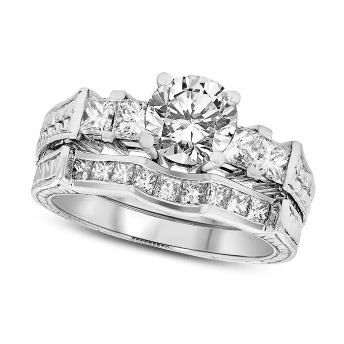 Rings 163 CT TW Natural Diamond AntiqueFinish Bridal Engagement Ring Set in Solid 14K White Gold ISI2 Goldia Rings 163 CT TW Natural Diamond AntiqueFinish Bridal Engagement Ring Set in Solid 14K White Gold ISI2 Goldia