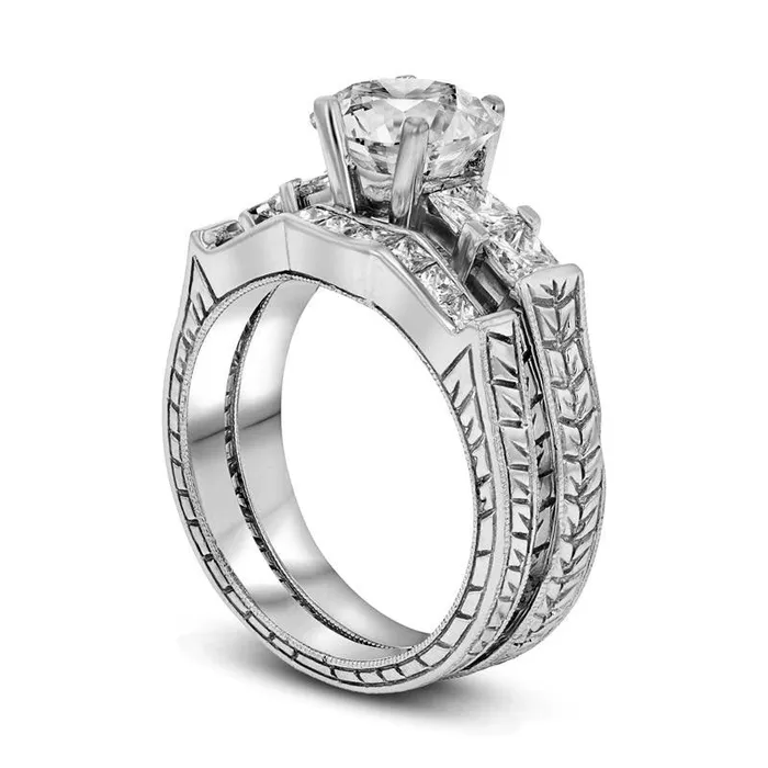 Rings 163 CT TW Natural Diamond AntiqueFinish Bridal Engagement Ring Set in Solid 14K White Gold ISI2 Goldia Rings 163 CT TW Natural Diamond AntiqueFinish Bridal Engagement Ring Set in Solid 14K White Gold ISI2 Goldia