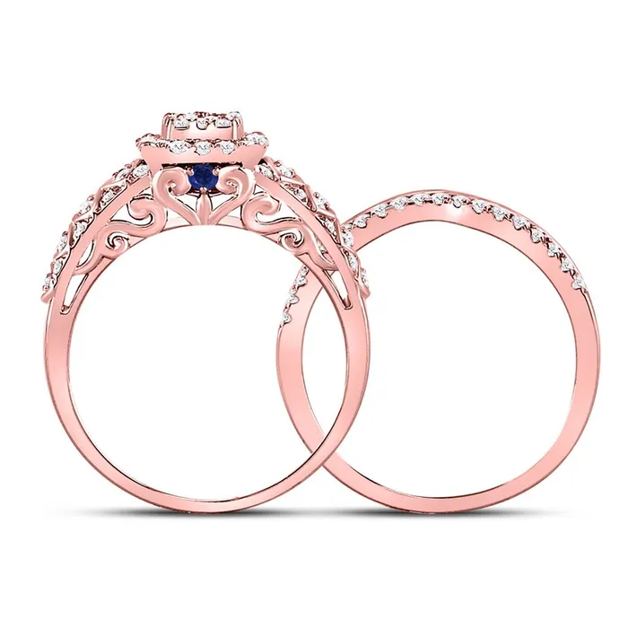 Rings 14k Rose Gold Round Diamond Bridal Wedding Ring Set 1 Cttw gndatlanta
