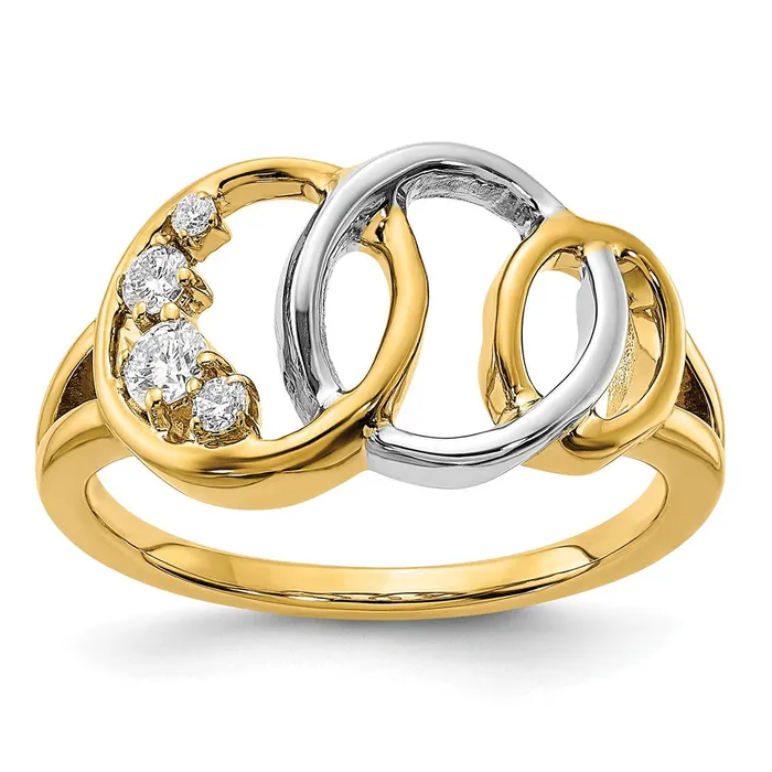 Rings 14k TwoTone Gold Polished Real Diamond Triple Circle Ring Goldia