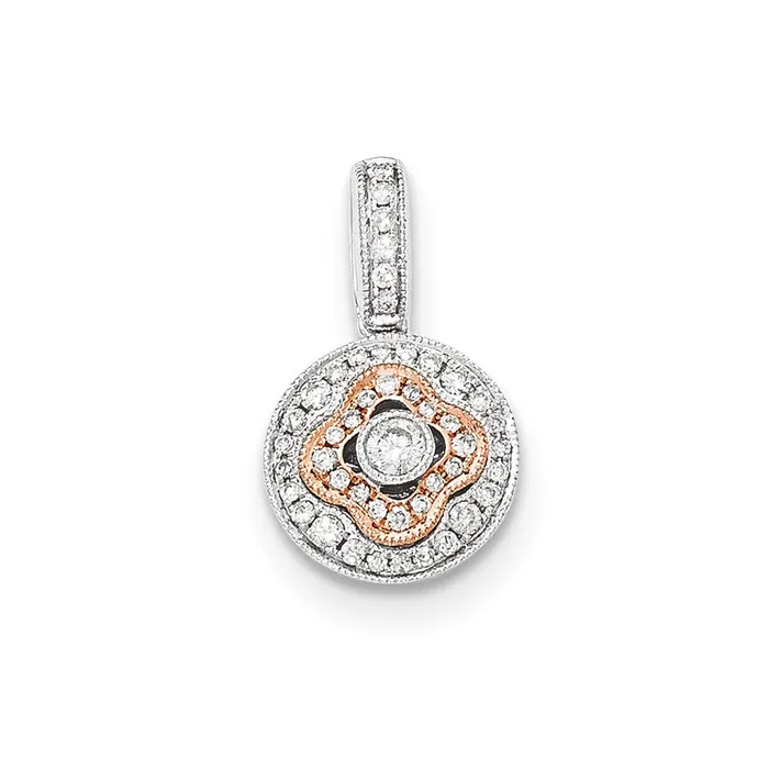 Rings 14k TwoTone Gold Real Diamond Circle Pendant Goldia