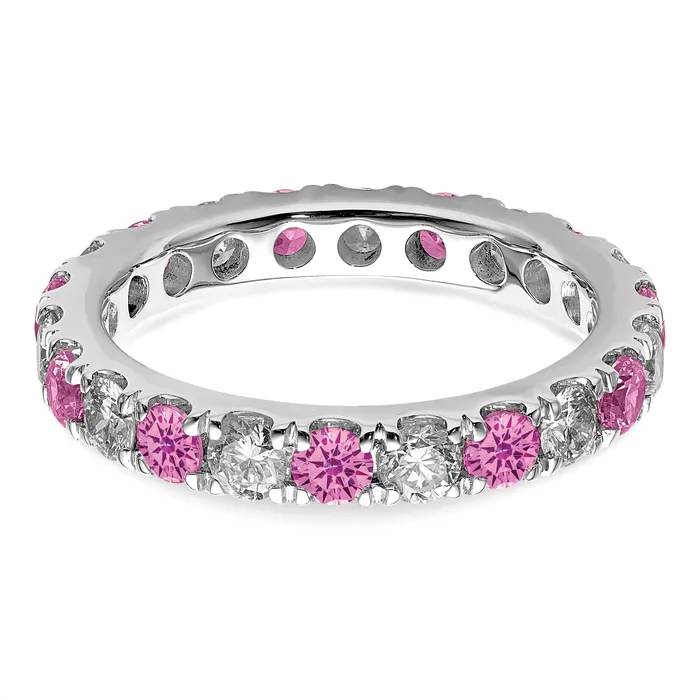 Rings 14k White Gold 1 15 Ct Lab Grown Diamond VSSI G and Lab Created Pink Sapphire Eternity Band Ring Goldia