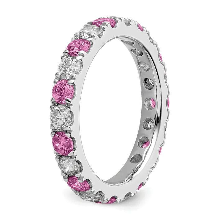 Rings 14k White Gold 1 15 Ct Lab Grown Diamond VSSI G and Lab Created Pink Sapphire Eternity Band Ring Goldia