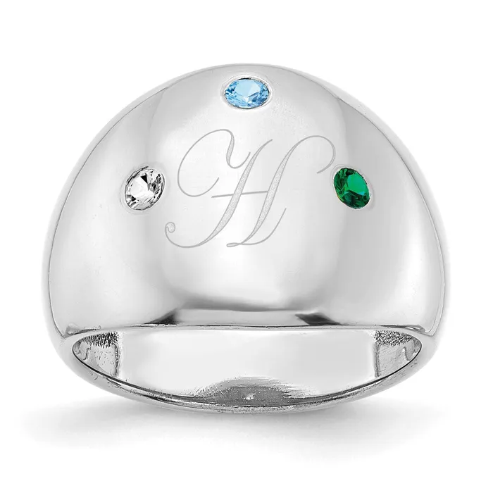Rings 14K White Gold 3 Birthstone Personalized Cigar Ring Goldia