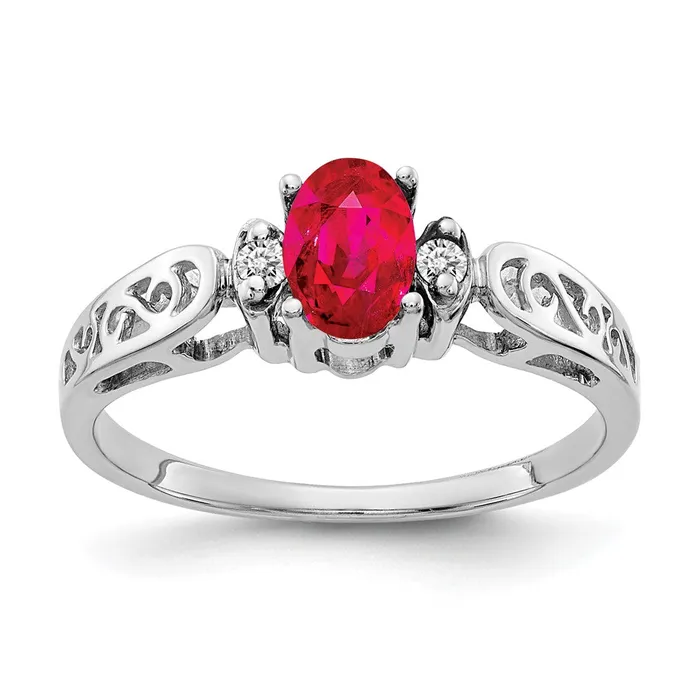 Rings 14k White Gold 6x4mm Oval Ruby AA Real Diamond ring Goldiacom