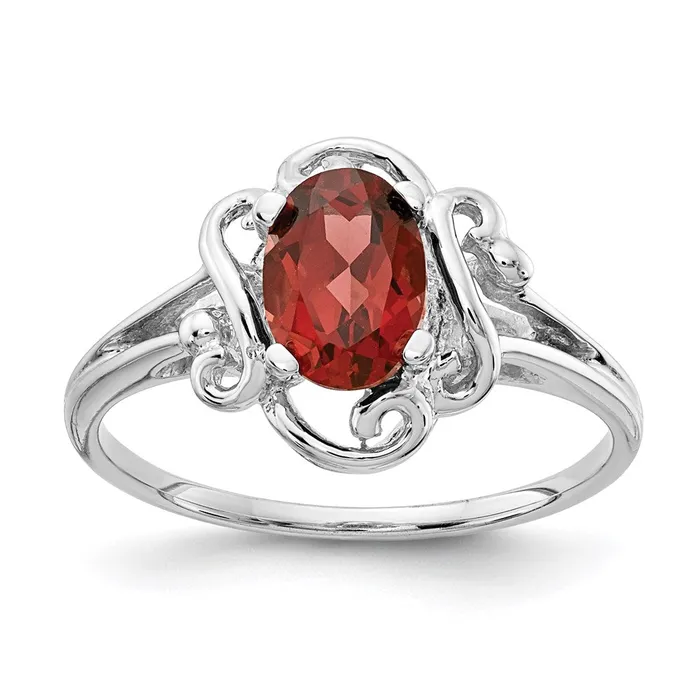 Rings 14k White Gold 7x5mm Oval Garnet Checker ring Goldia