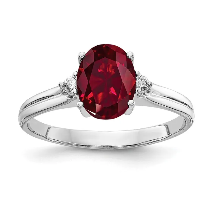 Rings 14k White Gold 8x6mm Oval Created Ruby VS Diamond ring Goldia