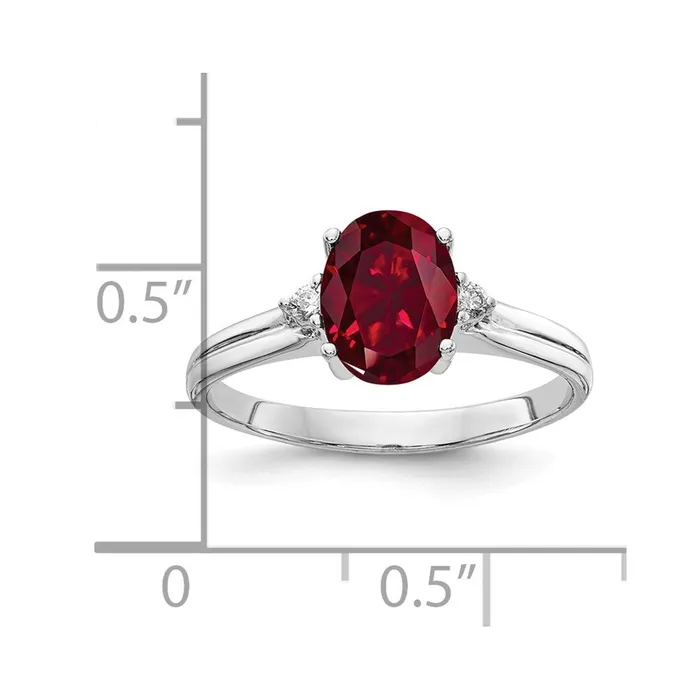 Rings 14k White Gold 8x6mm Oval Created Ruby VS Diamond ring Goldia