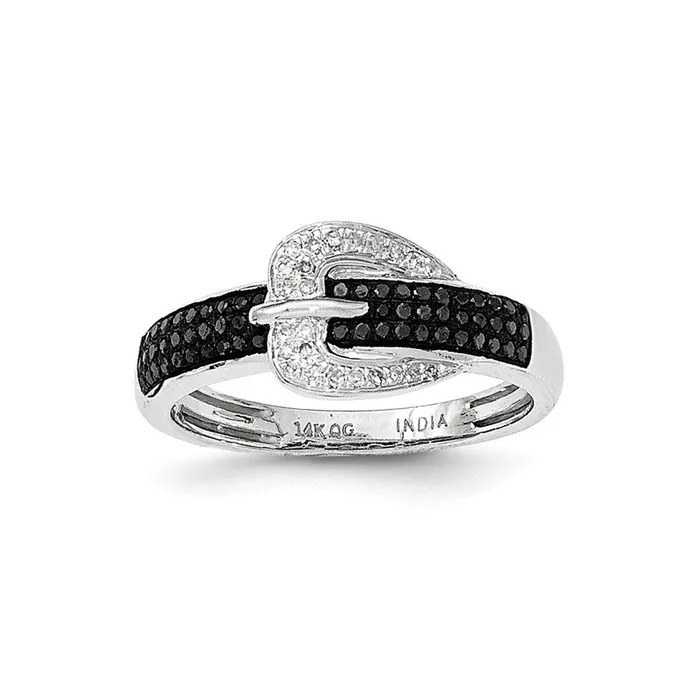 Rings 14k White Gold Black and White Real Diamond Buckle Fashion Ring Goldiacom