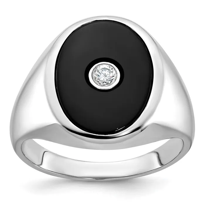 Rings 14k White Gold Mens Onyx and Diamond Ring Mounting Goldia