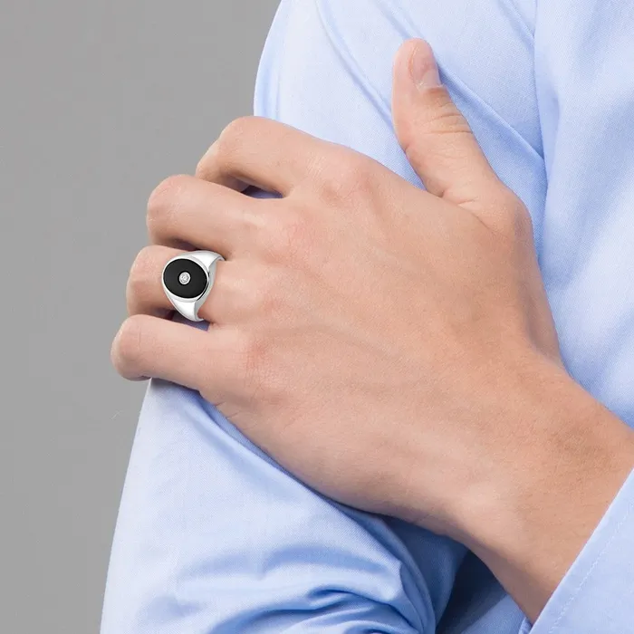 Rings 14k White Gold Mens Onyx and Diamond Ring Mounting Goldia