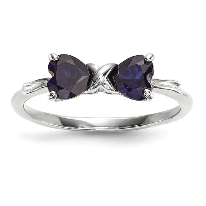 Rings 14k White Gold Polished Created Sapphire Bow Ring Goldia