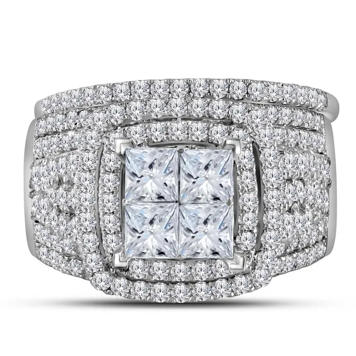 Rings 14k White Gold Princess Diamond Halo Bridal Wedding Ring Set 3 Cttw gndatlanta Rings 14k White Gold Princess Diamond Halo Bridal Wedding Ring Set 3 Cttw gndatlanta