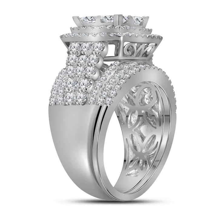 Rings 14k White Gold Princess Diamond Halo Bridal Wedding Ring Set 3 Cttw gndatlanta