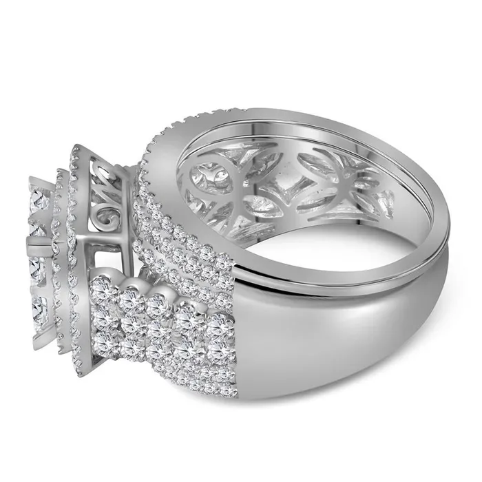 Rings 14k White Gold Princess Diamond Halo Bridal Wedding Ring Set 3 Cttw gndatlanta