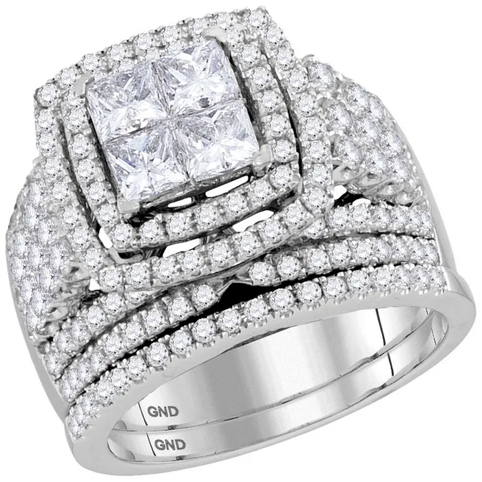 Rings 14k White Gold Princess Diamond Halo Bridal Wedding Ring Set 3 Cttw gndatlanta