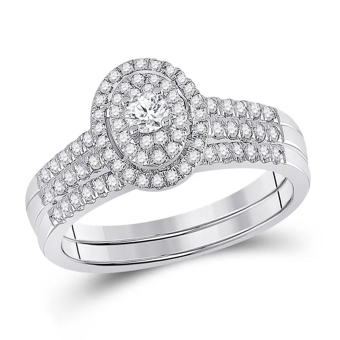 Rings 14k White Gold Round Diamond Bridal Wedding Ring Set 12 Ctw gndatlanta