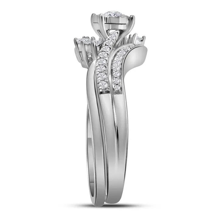 Rings 14k White Gold Round Diamond Bridal Wedding Ring Set 38 Cttw Certified gndatlanta