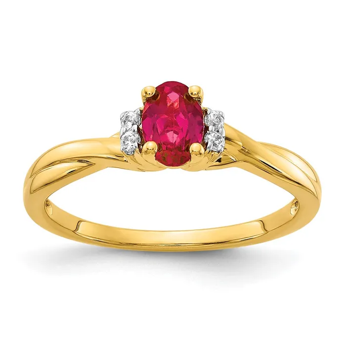 Rings 14K Yellow Gold Real Diamond and Oval Ruby Ring Goldiacom