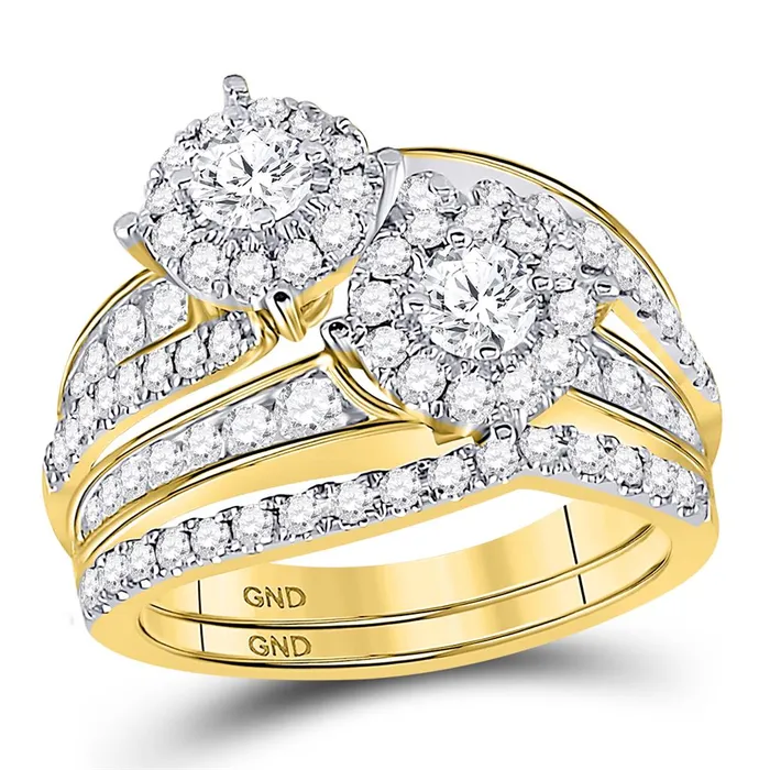Rings 14k Yellow Gold Round Diamond 2Stone Bridal Wedding Ring Set 134 Cttw Certified gndatlanta Rings 14k Yellow Gold Round Diamond 2Stone Bridal Wedding Ring Set 134 Cttw Certified gndatlanta