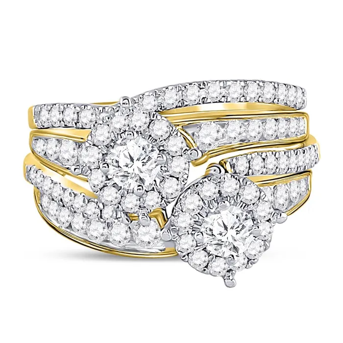 Rings 14k Yellow Gold Round Diamond 2Stone Bridal Wedding Ring Set 134 Cttw Certified gndatlanta