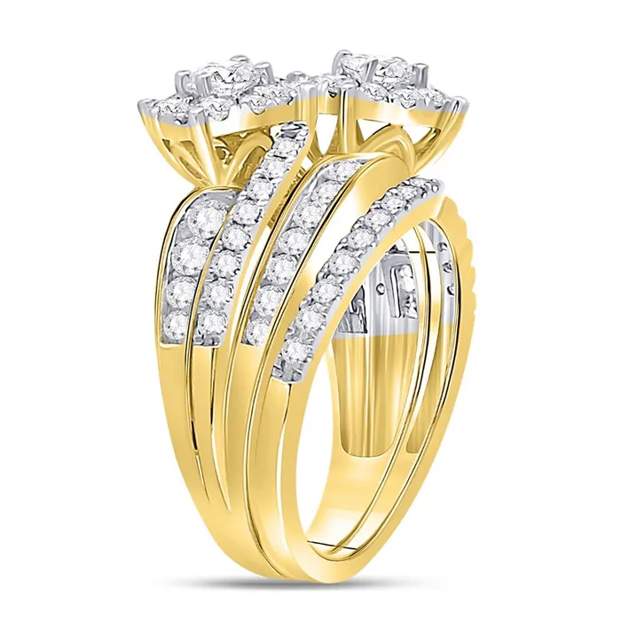 Rings 14k Yellow Gold Round Diamond 2Stone Bridal Wedding Ring Set 134 Cttw Certified gndatlanta