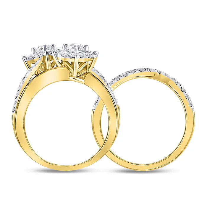Rings 14k Yellow Gold Round Diamond 2Stone Bridal Wedding Ring Set 134 Cttw Certified gndatlanta