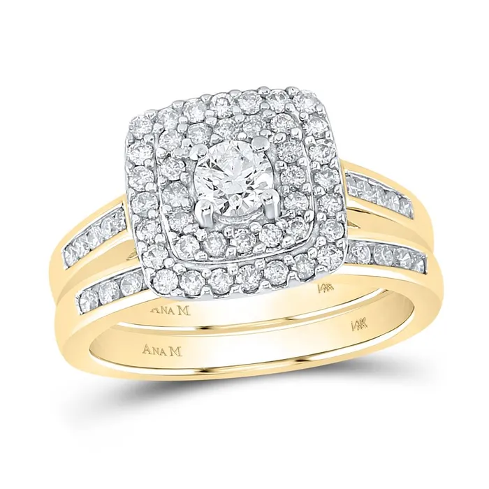 Rings 14k Yellow Gold Round Diamond Double Halo Bridal Wedding Ring Set 1 Cttw Certified gndatlanta Rings 14k Yellow Gold Round Diamond Double Halo Bridal Wedding Ring Set 1 Cttw Certified gndatlanta