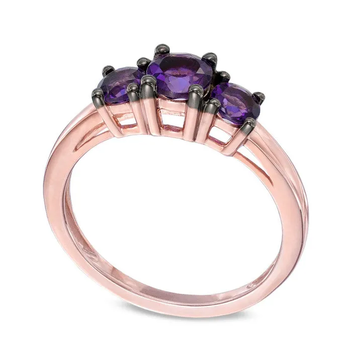Rings Amethyst Three Stone Ring in Solid 10K Rose Gold Goldia Rings Amethyst Three Stone Ring in Solid 10K Rose Gold Goldia