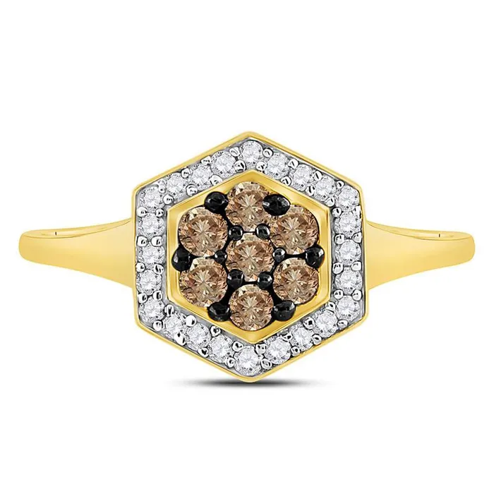 Rings gndatlanta 10k Yellow Gold Brown Diamond Polygon Cluster Ring 12 Cttw Rings gndatlanta 10k Yellow Gold Brown Diamond Polygon Cluster Ring 12 Cttw