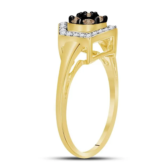 Rings gndatlanta 10k Yellow Gold Brown Diamond Polygon Cluster Ring 12 Cttw