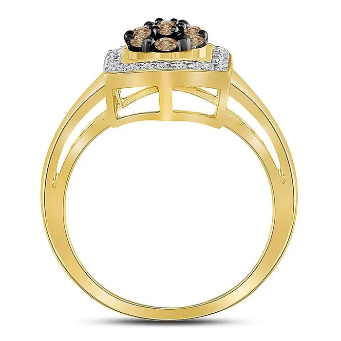 Rings gndatlanta 10k Yellow Gold Brown Diamond Polygon Cluster Ring 12 Cttw