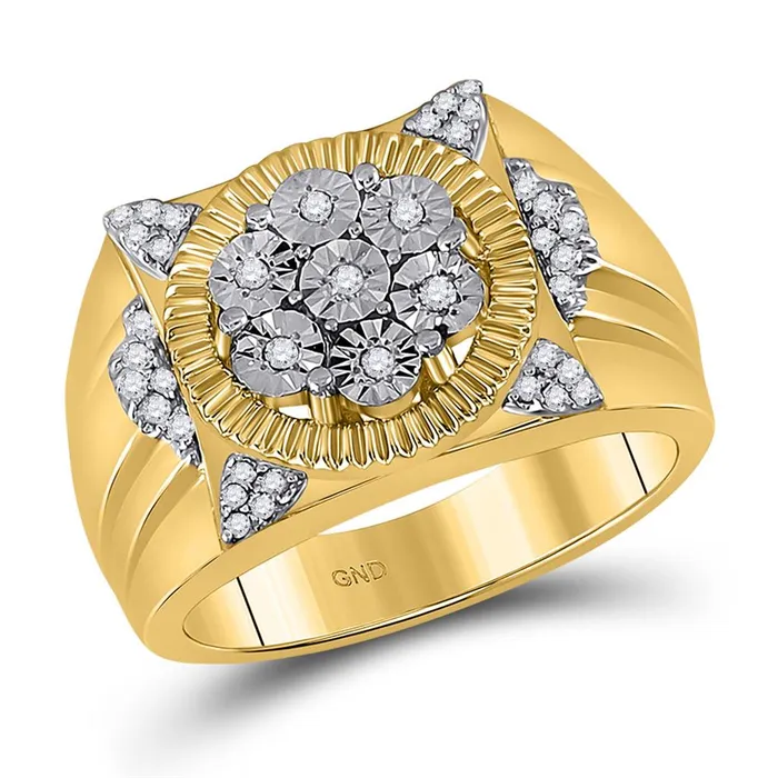 Rings gndatlanta 10k Yellow Gold Round Diamond Fashion Cluster Ring 15 Cttw Rings gndatlanta 10k Yellow Gold Round Diamond Fashion Cluster Ring 15 Cttw