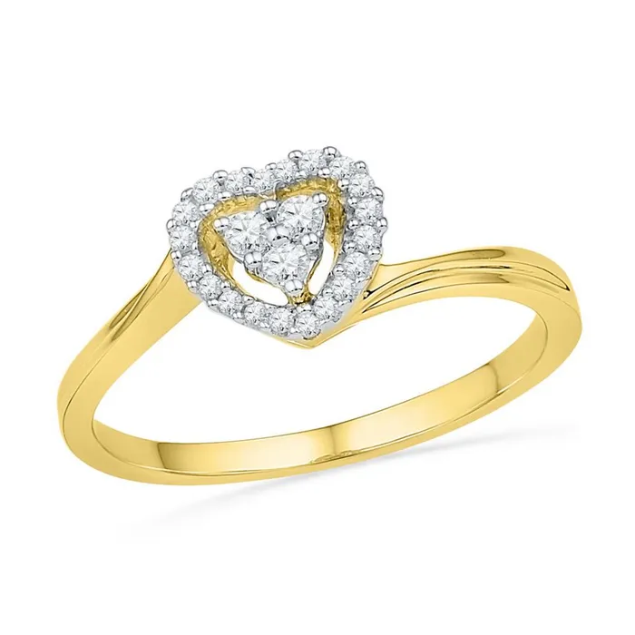 Rings gndatlanta 10k Yellow Gold Round Diamond Simple Heart Cluster Ring 16 Cttw Rings gndatlanta 10k Yellow Gold Round Diamond Simple Heart Cluster Ring 16 Cttw